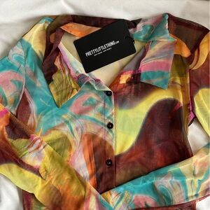 PrettyLittleThing Colorful Sheer Mesh Top
